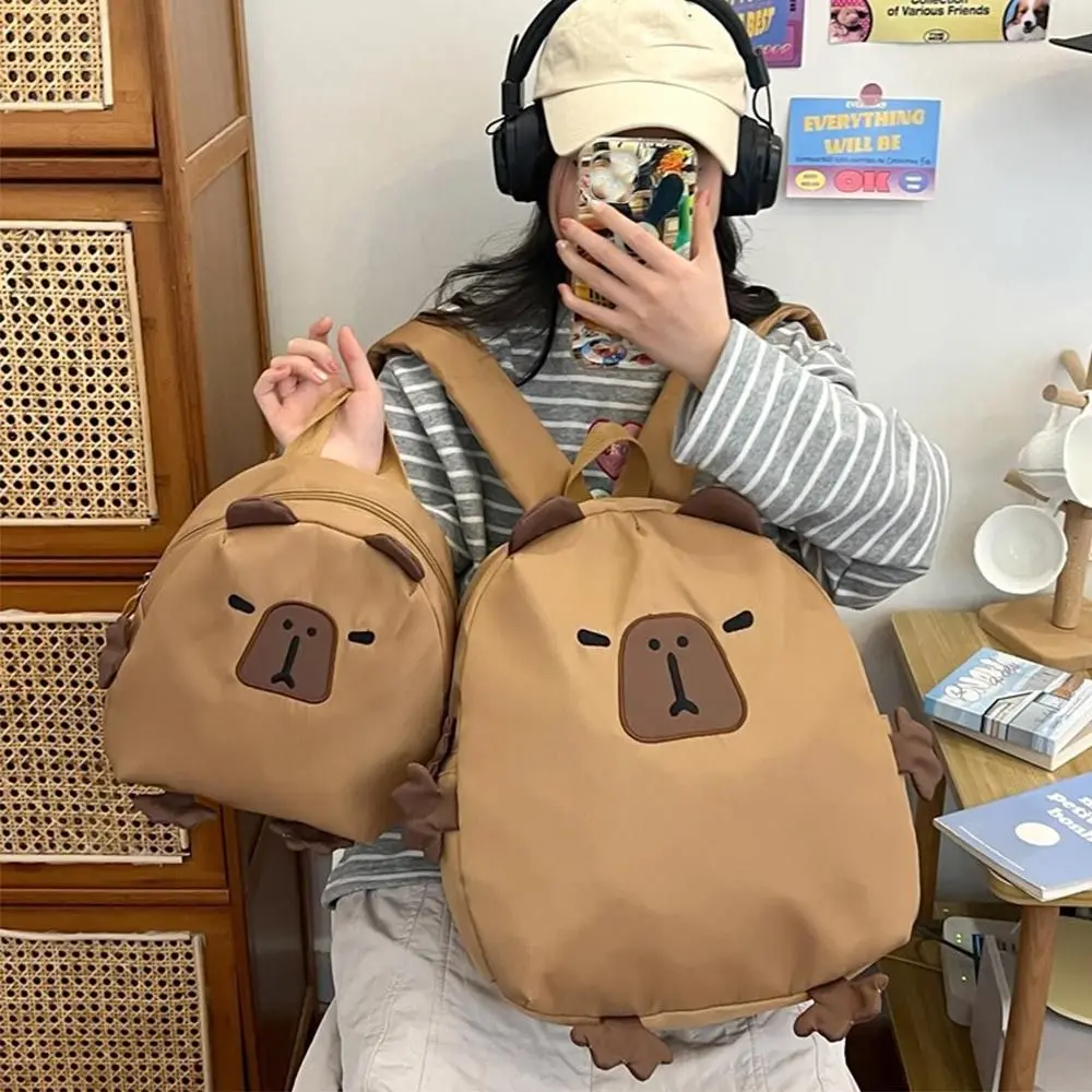 Kawaii Capybara Nylon School Bag Laptop Backpack Cartoon Children's Backpack Travel Casual Book Bags Large Capacity Backpack