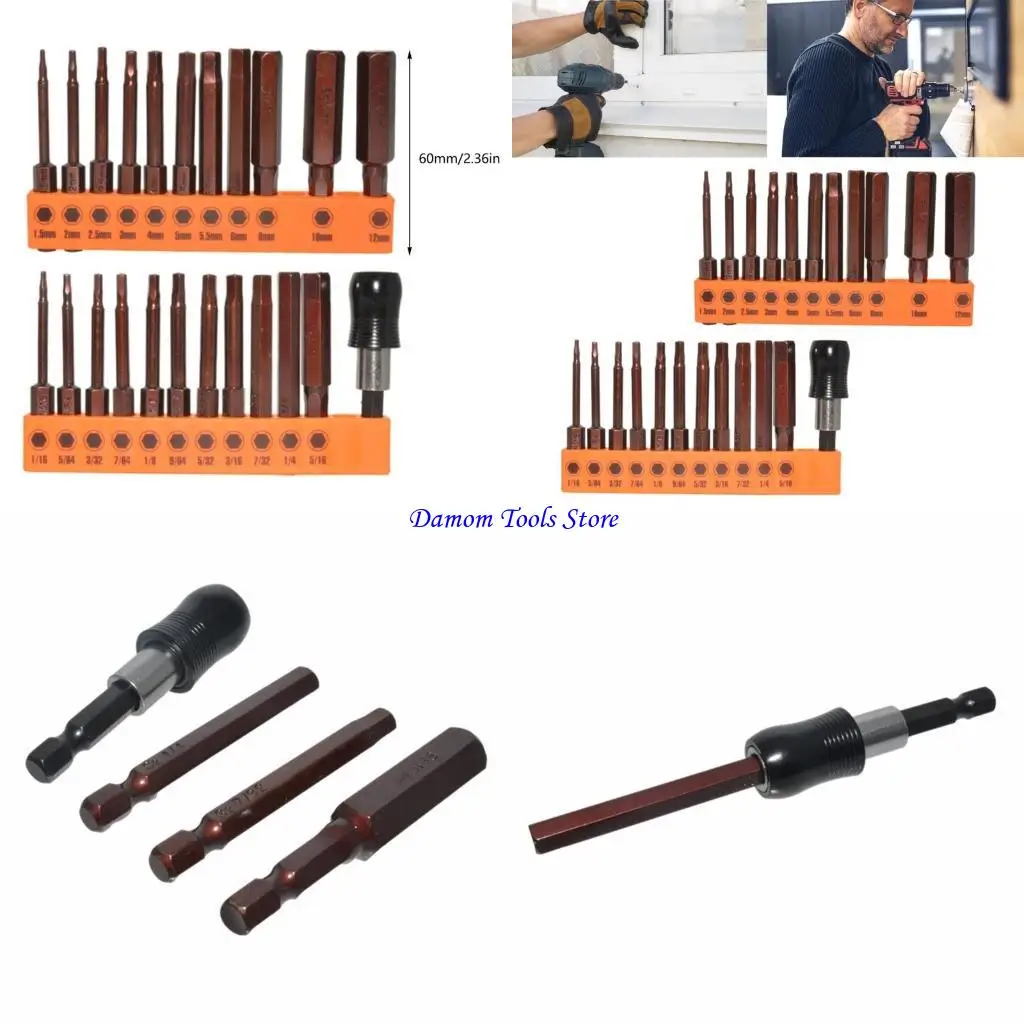 57BE 23Pieces Head Allen Wrenches Drill Bit Set Steel Screwdriver Bit Set