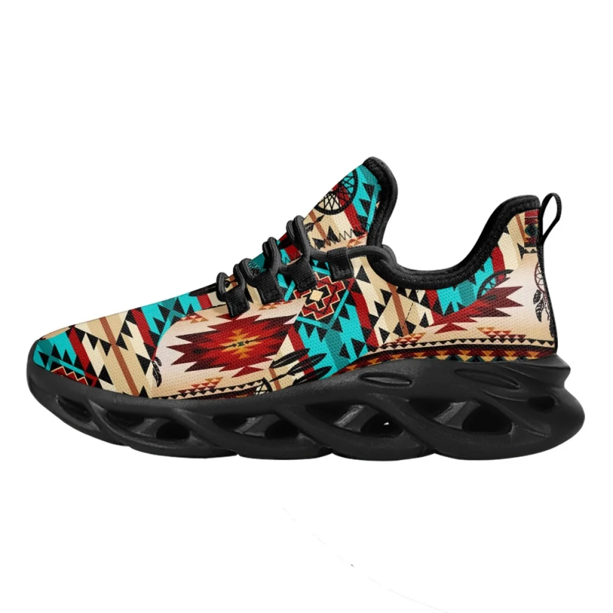 Etnische Tribal Aztec Patroon Lichtgewicht Veters Mesh Schoenen Voor Dames Casual Heren Platform Sneakers Groot Formaat Schoenen