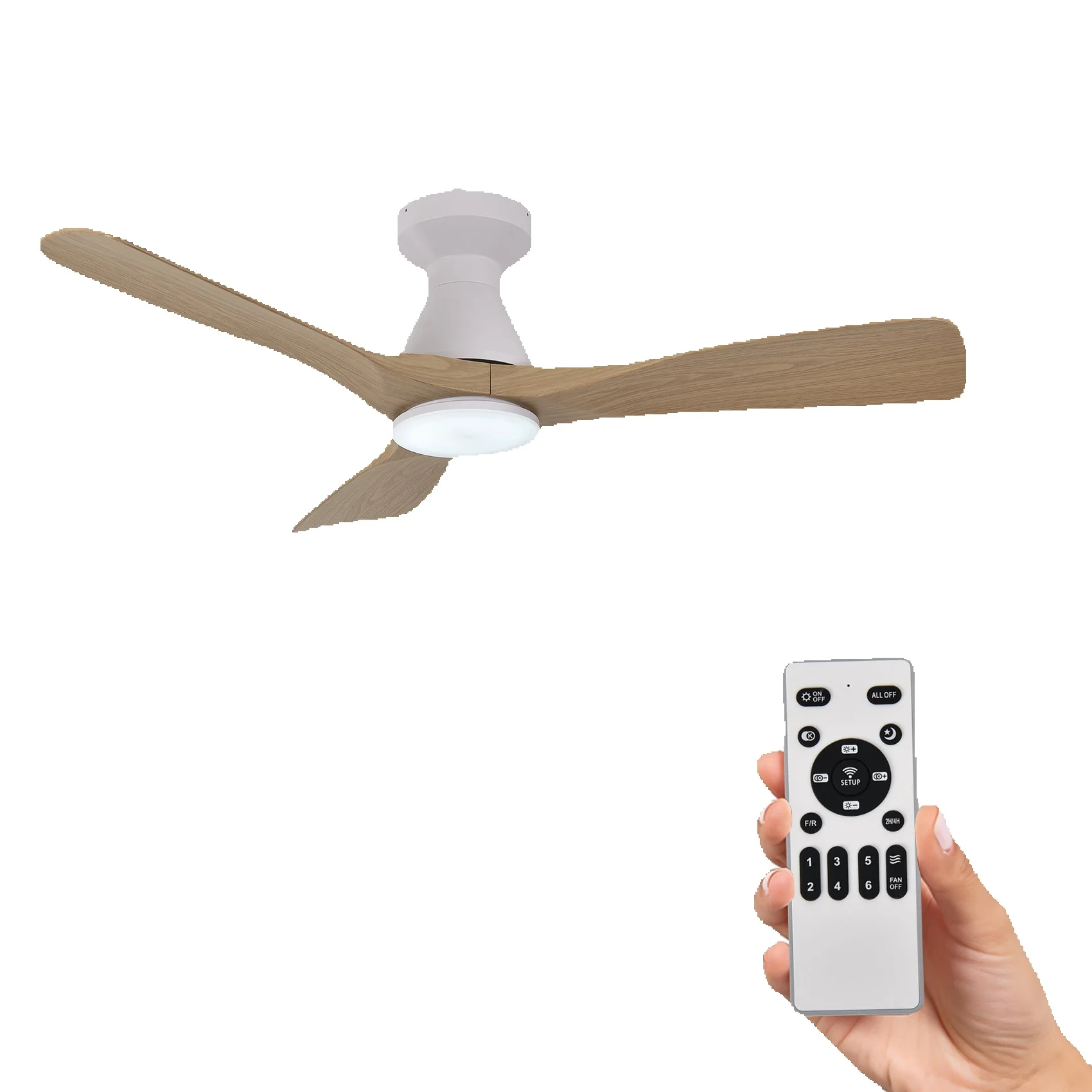 Plafondventilator met LED-verlichting 42 inch / 106 cm - Stille DC-motor, ABS-bladen met houtlook, 6 snelheden, 3 lichtkleuren, zomer/winter, afstandsbediening