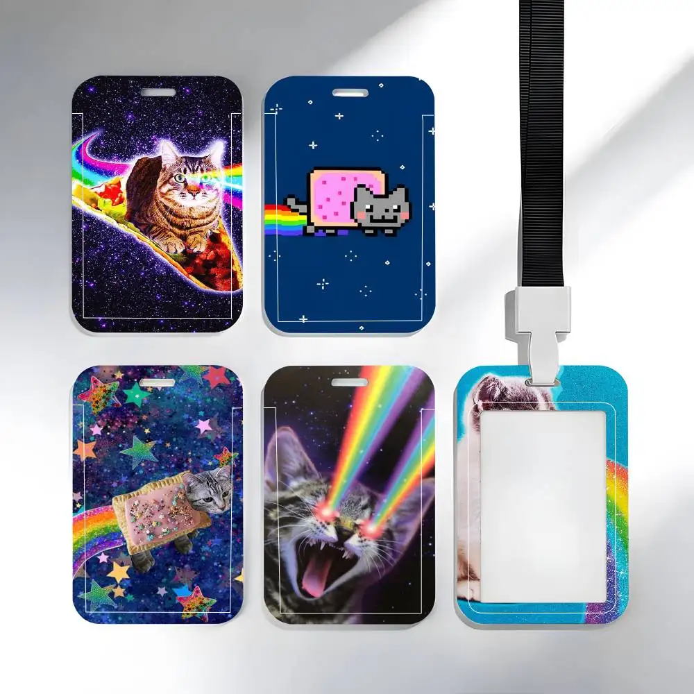 

1 шт. Забавный чехол для ID-карты с радужным котом, защитный чехол для школьной, проездной и обеденной карт, легко вставляемый