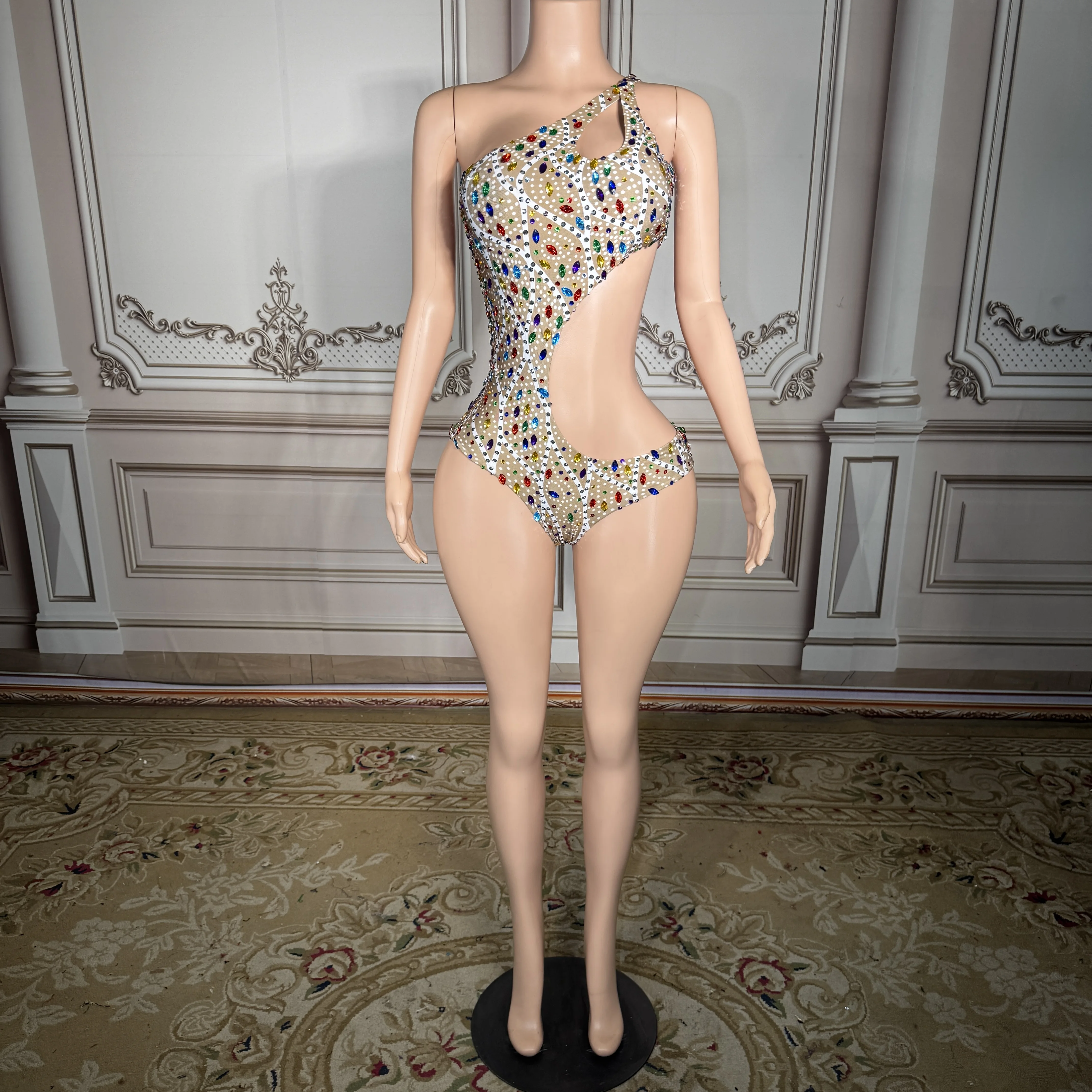 

ZD Multi-Color Neon Geometric Rhinestone Bikini Sexy Halter Triangle Top and Tie Side Bottom Women Luxury Crystals