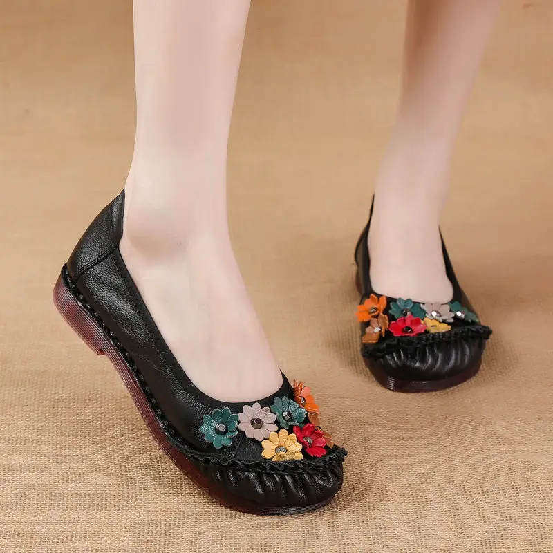 Primavera nuovo arrivo in pelle da donna mocassino ballerine da donna mocassini fiore femminile piatto scarpe quotidiane donna flattie slip on scarpe