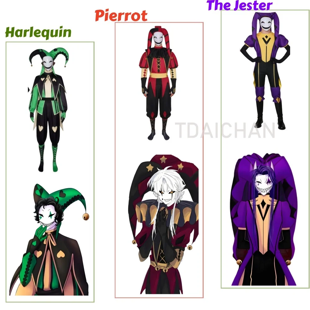 Game Freak Pierrot Jester Cosplay Costume Halloween Masked Clown Suit for Stage Performance  Anime Convention Circus in Stock