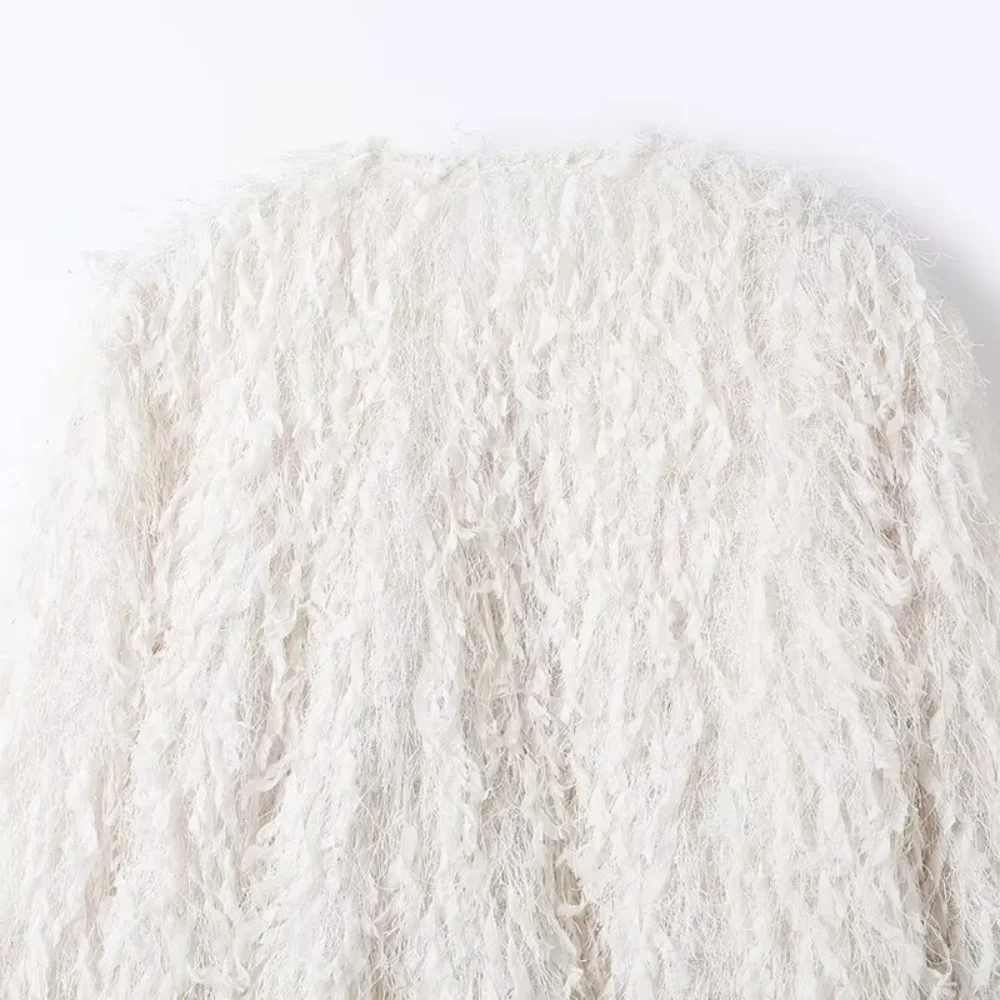 سترة نسائية عصرية جديدة للخريف والشتاء برقبة دائرية وأكمام طويلة وسلك معدني للخريف والشتاء