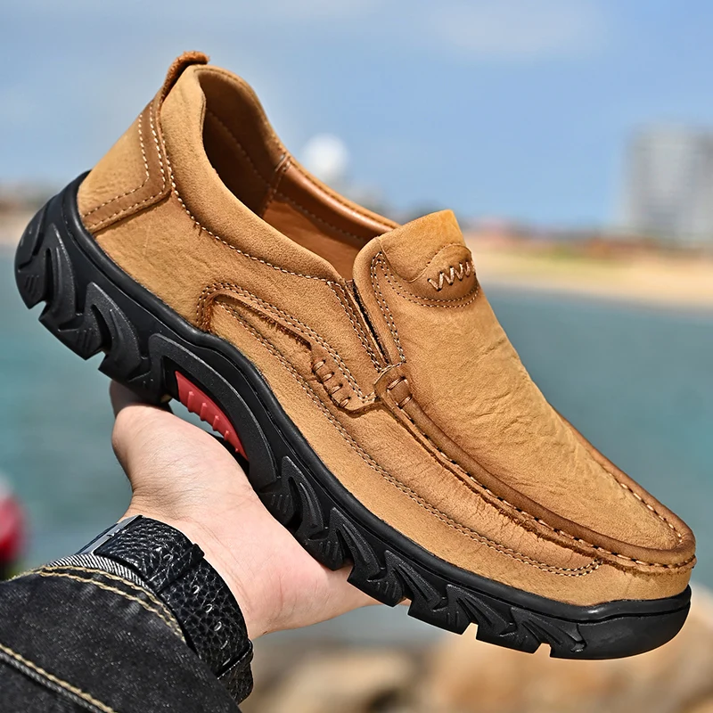 

Hand Sewn Men Shoes with Frosted Thick Sole Breathable Soft Cushioned Fashionable Outdoor Hiking Mountaineering Shoes