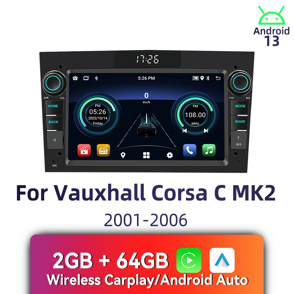 Radio Android 2 Din Layar 7 inci Wireless Carplay Autoradio Multimedia Mobil untuk Vauxhall Corsa C MK2 2001-2006 Head Unit Stereo GPS
