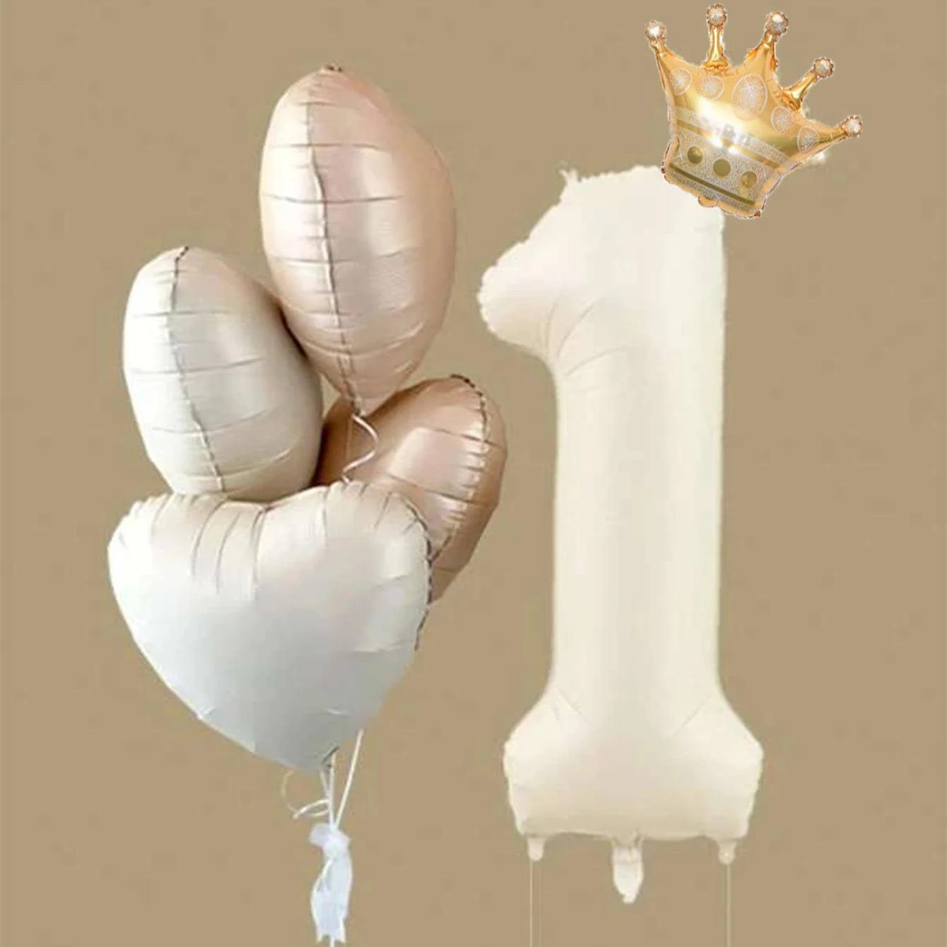 6PCS/PACK 40 inch Cream Digital Crown Love Shape Aluminum Film Aluminum Foil Balloon Bar Birthday Party Decoration Balloon