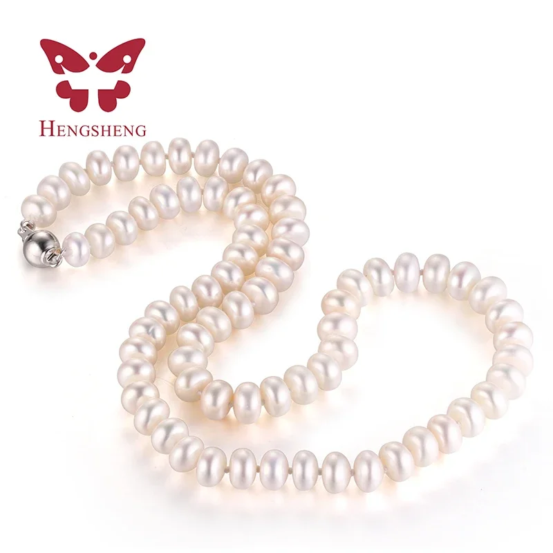 

HENGSHENG High Luster 8-9mm 100% Natural Fresh water Pearl Necklace Long 45cm for Women Girls Birthday /Wedding Pearl Jewelry