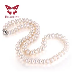 HENGSHENG High Luster 8-9mm 100% Natural Fresh water Pearl Necklace Long 45cm for Women Girls Birthday /Wedding Pearl Jewelry