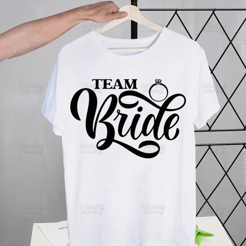 Team Bride T Shirts Print O-Neck Bachelorette Party Short Sleeve Regular Hip-Hop Bridesmaid Wedding Party T Shirt