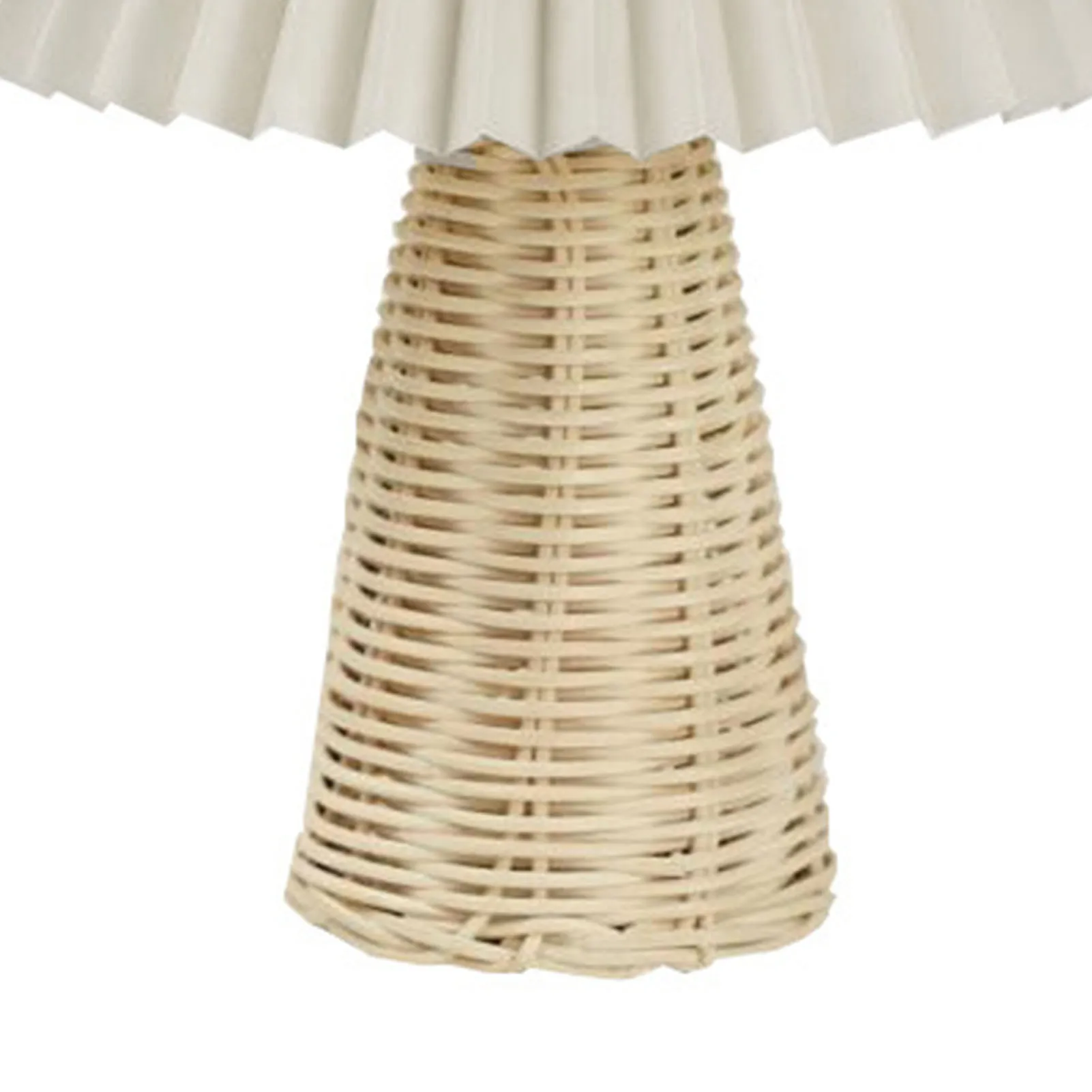 Pleated Table Lamp Bedside Night Lamp with Rattan Base Vintage Style Soft Warm Light for Bedroom Decoration