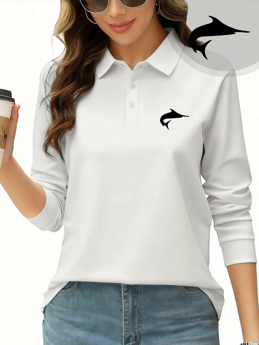 

Рубашки поло с принтом Rapid Tuna, женские осенние дышащие топы с лацканами, футболки с длинными рукавами для поездок на работу, спортивная базовая женская одежда