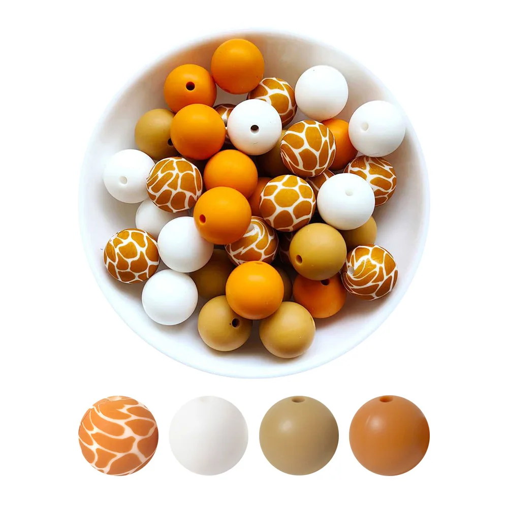 15mm 20pcs Baby Silicone Loose Bead DIY Chewable Food Grade Infant Leopard Print Round Ball Baby Teething Bead Rodent Teether