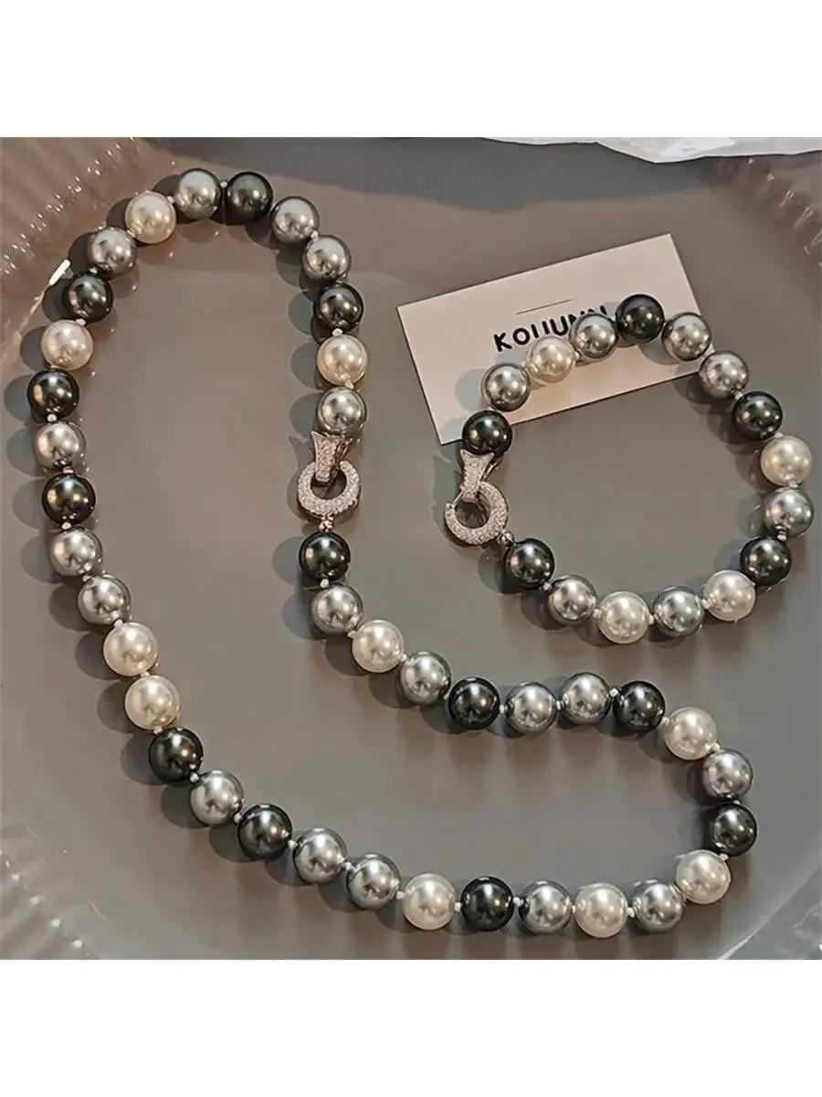

Two Piece Set Necklace And Bracelet Mixed Color Faux Pearl Collarbone Chain For Women