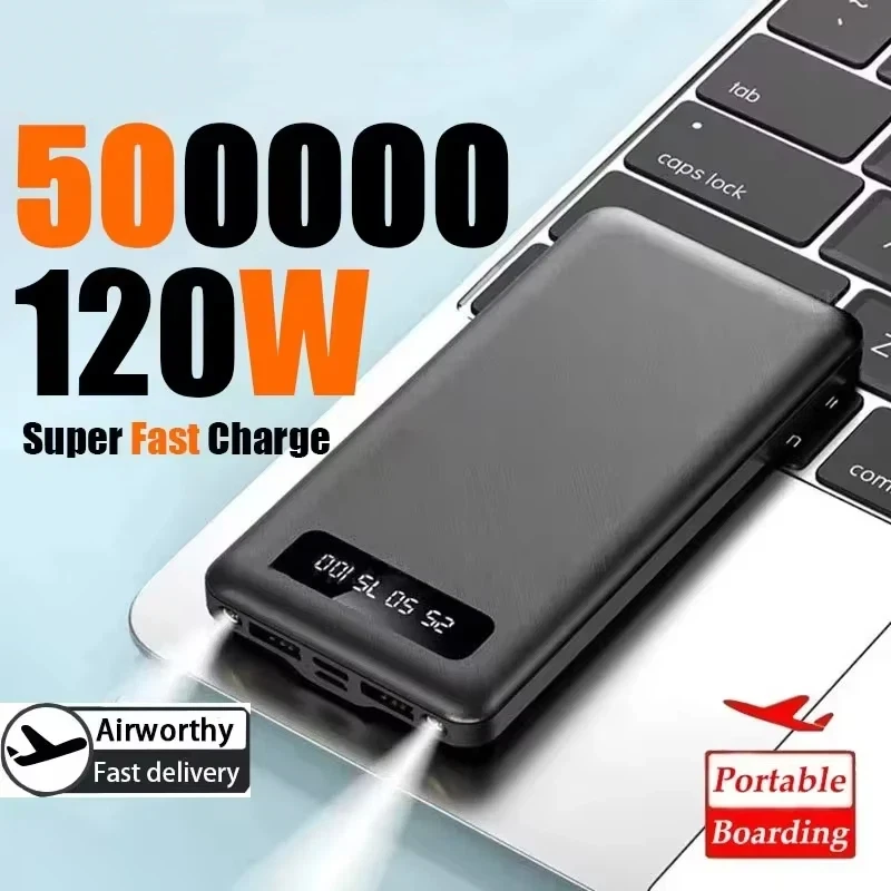 

500000 мАч Power Bank 120 Вт сверхбыстрая зарядка портативный внешний аккумулятор большой емкости со светодиодным цифровым дисплеем для iPhone Xiaomi