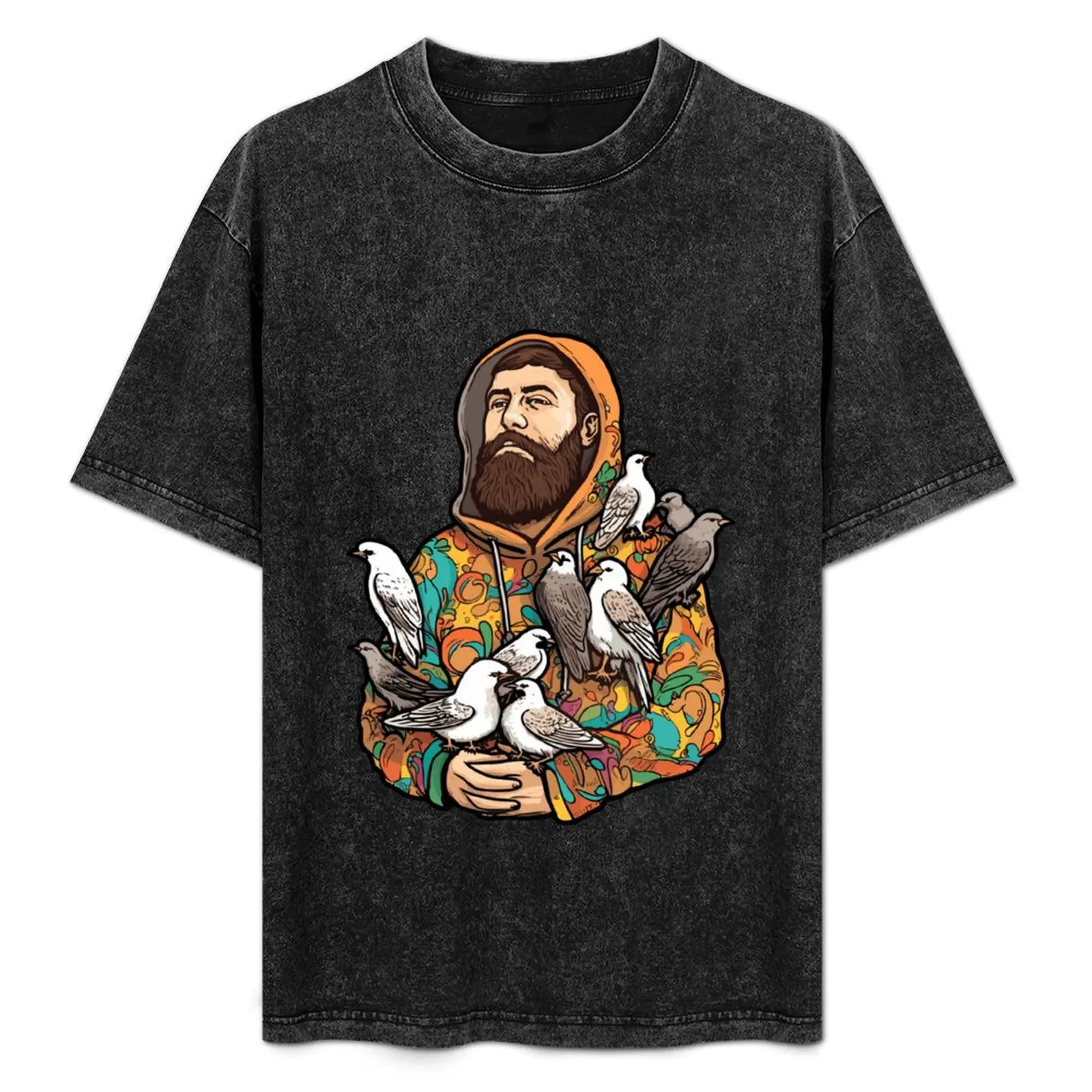 

Modern Day St Francis of Assisi and birds T-Shirt Big Size Daily Wear T-Shirt