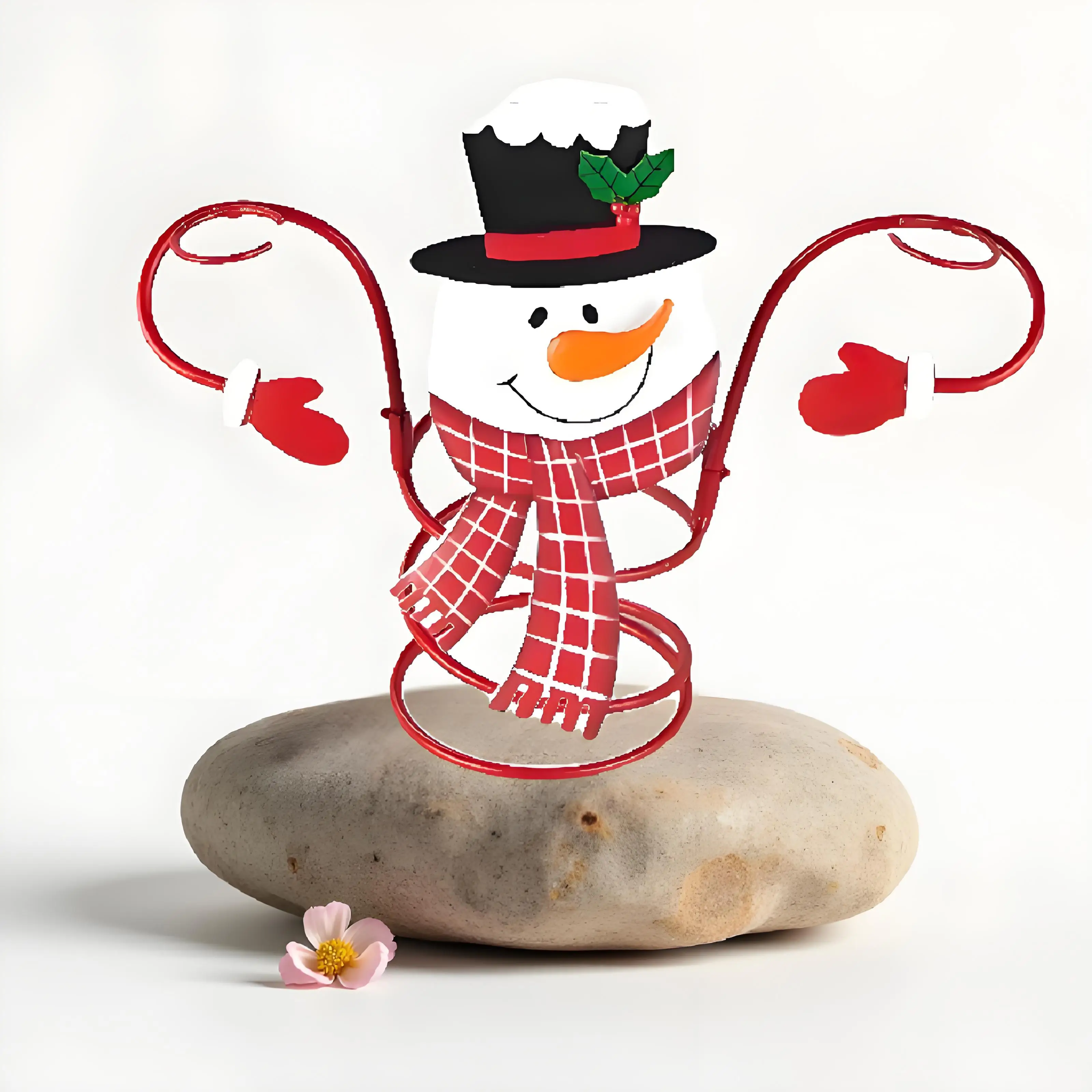 Festive Snowman Wine Bottle Holder, Metal Rack Holds 1 Bottle & 2 Glasses - Christmas Party & Home Bar Decor