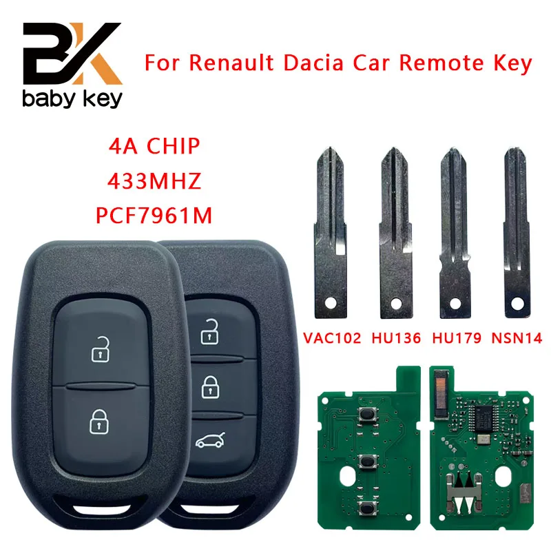 

BB Key 4A Chip PCF7961M 433MHz Car Remote Key For Renault Dacia Logan2 Sandero Lodgy Dokker Trafic Clio4 Duster With Four Blades