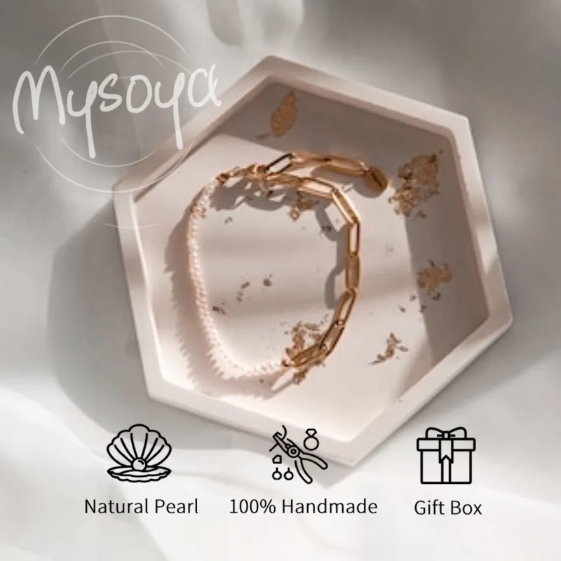 

MYSOYA White Freshwater Pearl Half-Chain Half-Bead Bracelet 2-3mm With Gift Box For Her/Him Birthday/Wedding/Christmas Gift