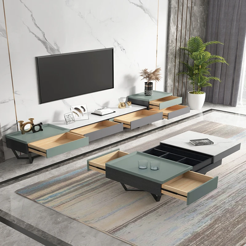 Minimalist small apartment multifunctional three piece set luxury slate coffee table TV cabinet combination living room modern h