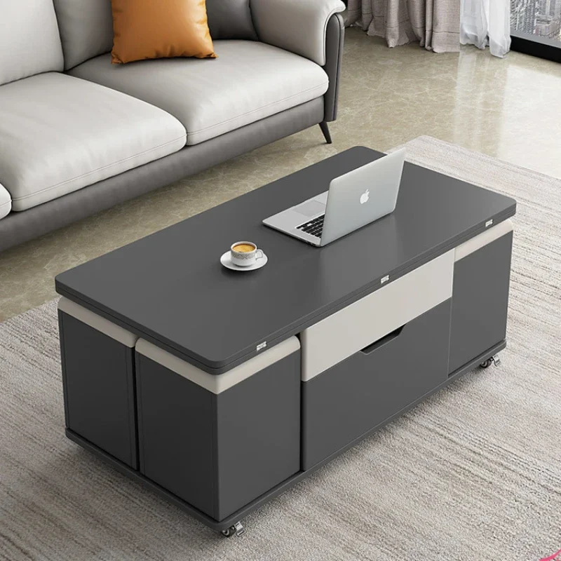 

Multi-Functional Tea Table Small Apartment Tea Simple Home DiningLifting Integrated Tea Living Room Storage