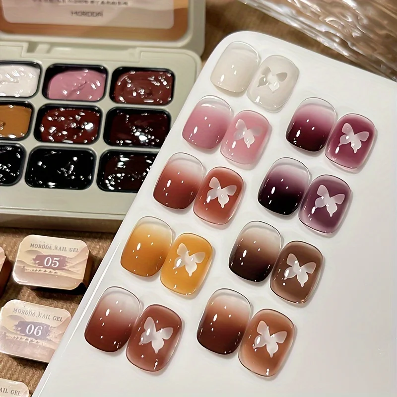

MORDDA 9Pcs New Silk Road Wash-In Painting- Pad Glue Smudge, High Saturation, Popular Versatile Semi-Solid Nail Polish