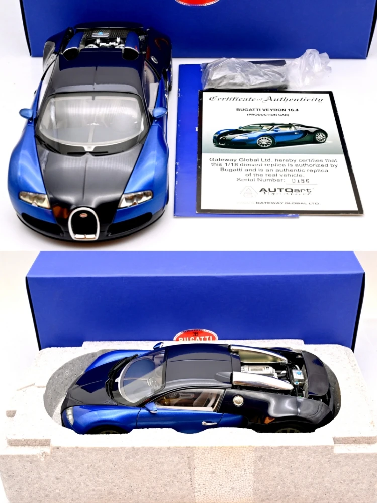 Autoart 1:18 Veyron 16.4 Blue Black Alloy Fully Open Simulation Limited Edition Alloy Metal Static Car Model Toy Gift