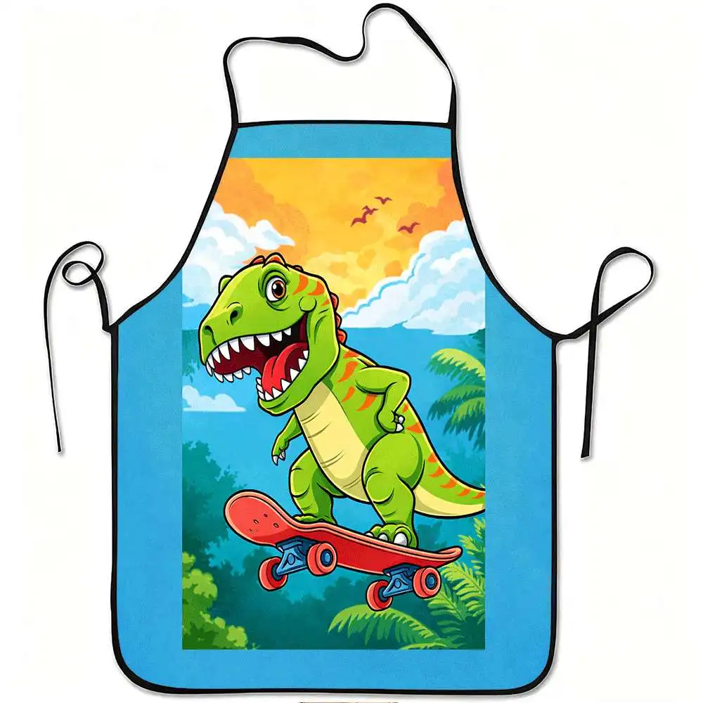 1pc Apron Featuring a Humorous Dinosaur Design, Made from Durable And Easy-To-Clean Polyester, with an Adjustable Waistband, Sui