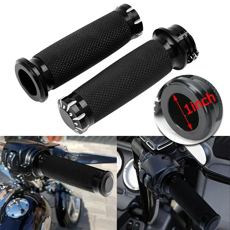 

2PCS 1Inch Black Aluminum Handle Bar Motorcycle Cruiser Chopper Hand Grips For Harley Dyna Sportster Softail Touring 1996-2017