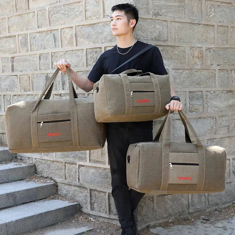 大容量スポーツダッフルバッグ-キャンバス素材-ポリエステル裏地付き-超大型-ハンドル付き荷物用トラベルバッグ