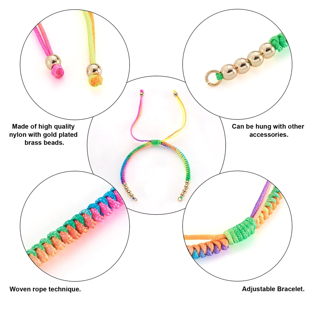 12pcs Adjustable Nylon Cord Braided Bracelet Colorful Knitting Thread Wristband with End Findings for DIY Jewelry Making