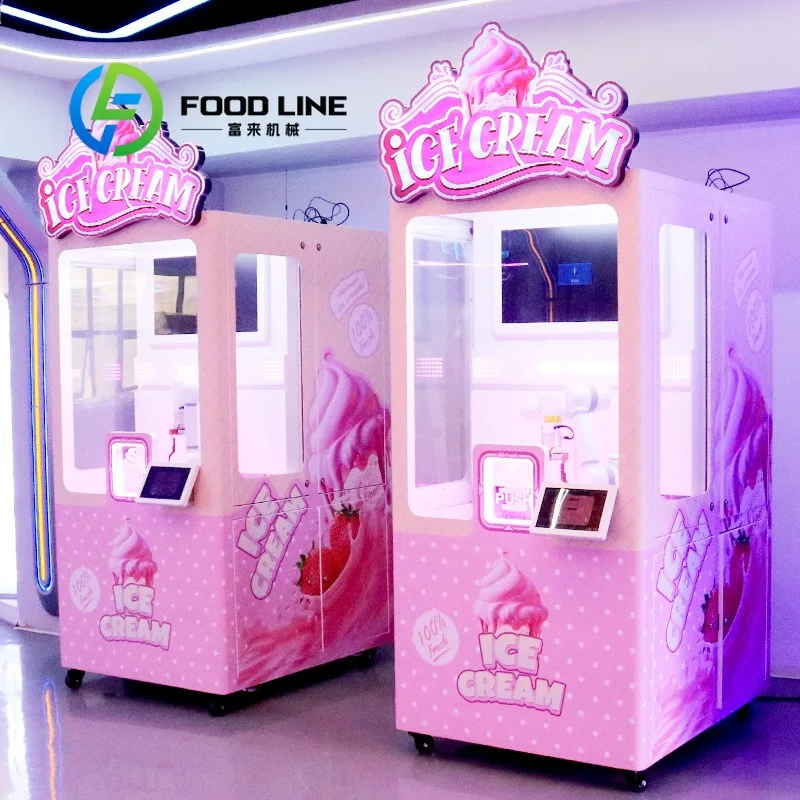 

Robot Fully Automatic Soft Ice Cream Vending Machine Stainless Steel 32-inch Touch Screen 85pcs Capacity Made China