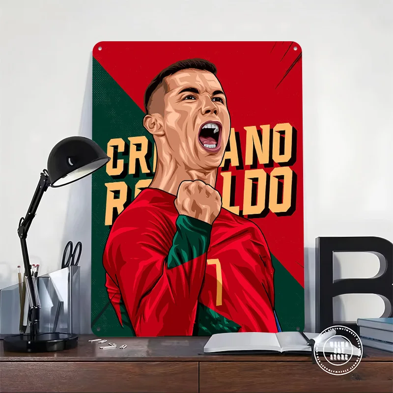 Cristiano Ronaldo Vector Art Portrait 3D Texture Metal Poster Customized Wall Art Tin Sign Gift for Mancave Funny Signs Decor