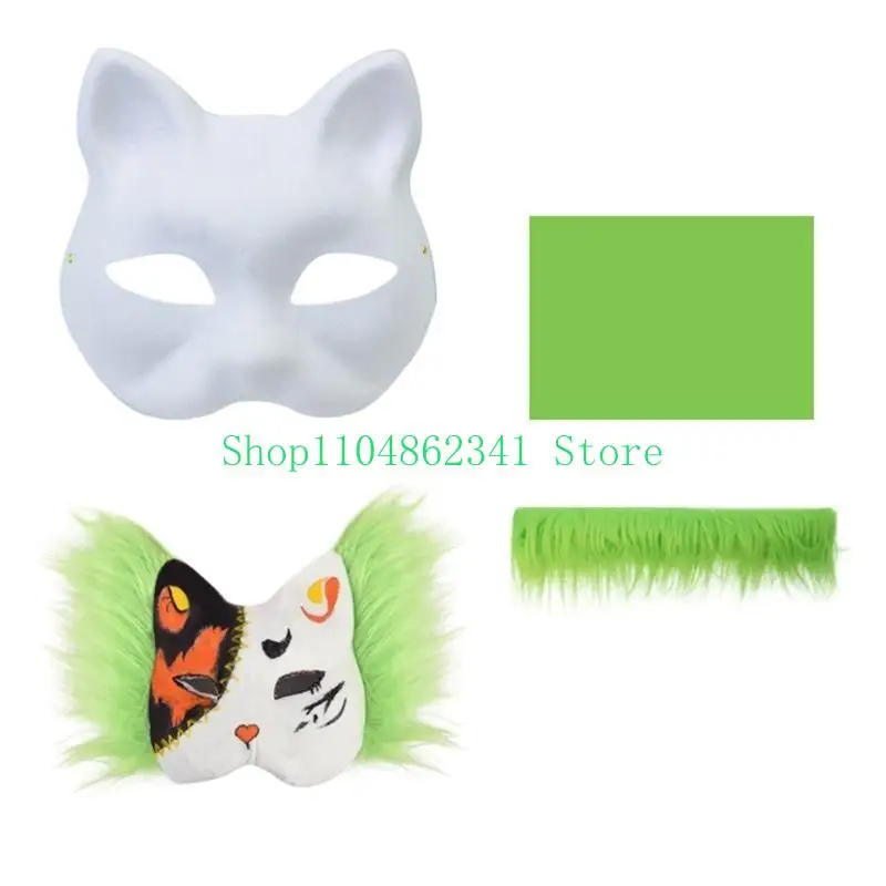 5asd Hand-Painted Cats Mask with Furs Halloween Mask Animal Mask Set Foxes Mask