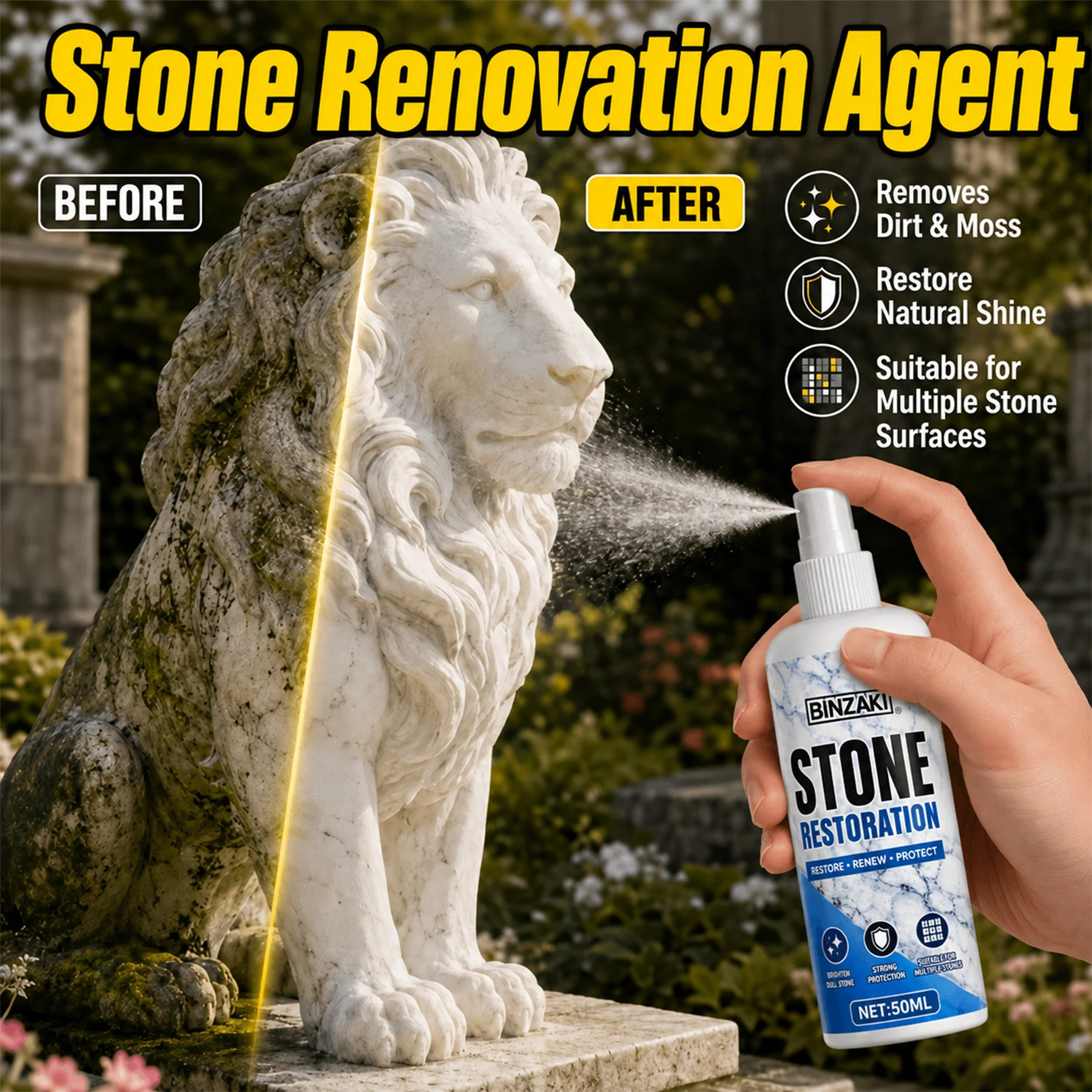 Stone Cleaner, Quickly Restores Original Stone Color, for Memorial Stones, Tombstones & Statues, Deep Care, Compact & Portable