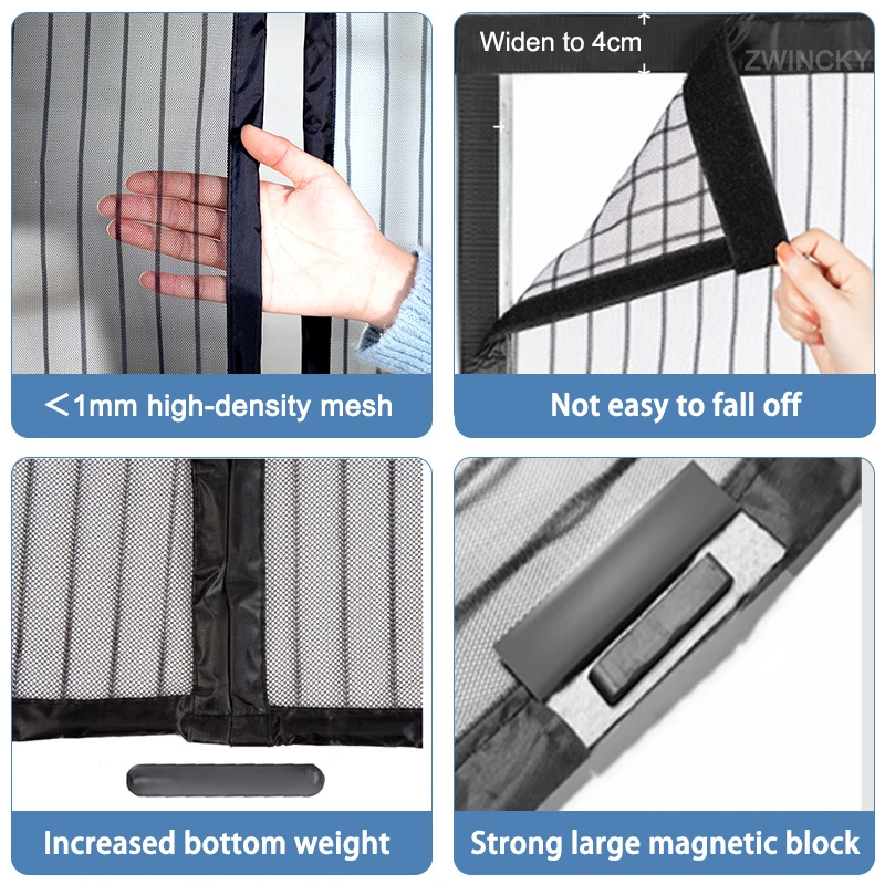 شبكة ناموسية لشاشة الباب المغناطيسية، مقاسات متعددة، ستارة صيفية مضادة للحشرات، ستارة إغلاق تلقائية تنطبق على الأبواب الزجاجية #4