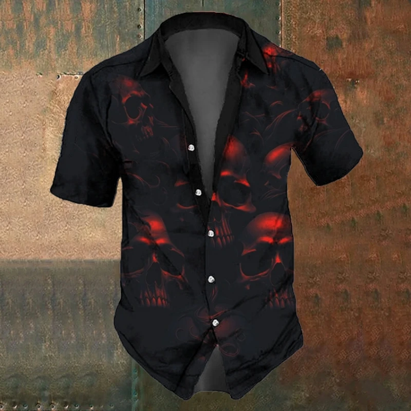 3d Skull Print Short Sleeve Shirt For Men Skull Shirts Street Fashion Man Clothing Gothic Tops Vintage Oversized Hawaiian Shirts