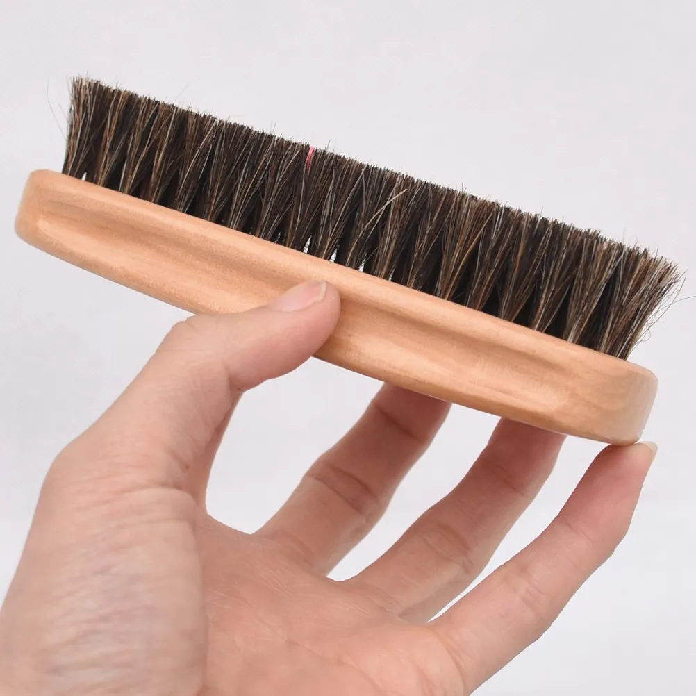Shoe Brush Horsehair Large Professional Boot Shoe Handle Easy Grip Extra Long Bristles Buffing High Shine Brush