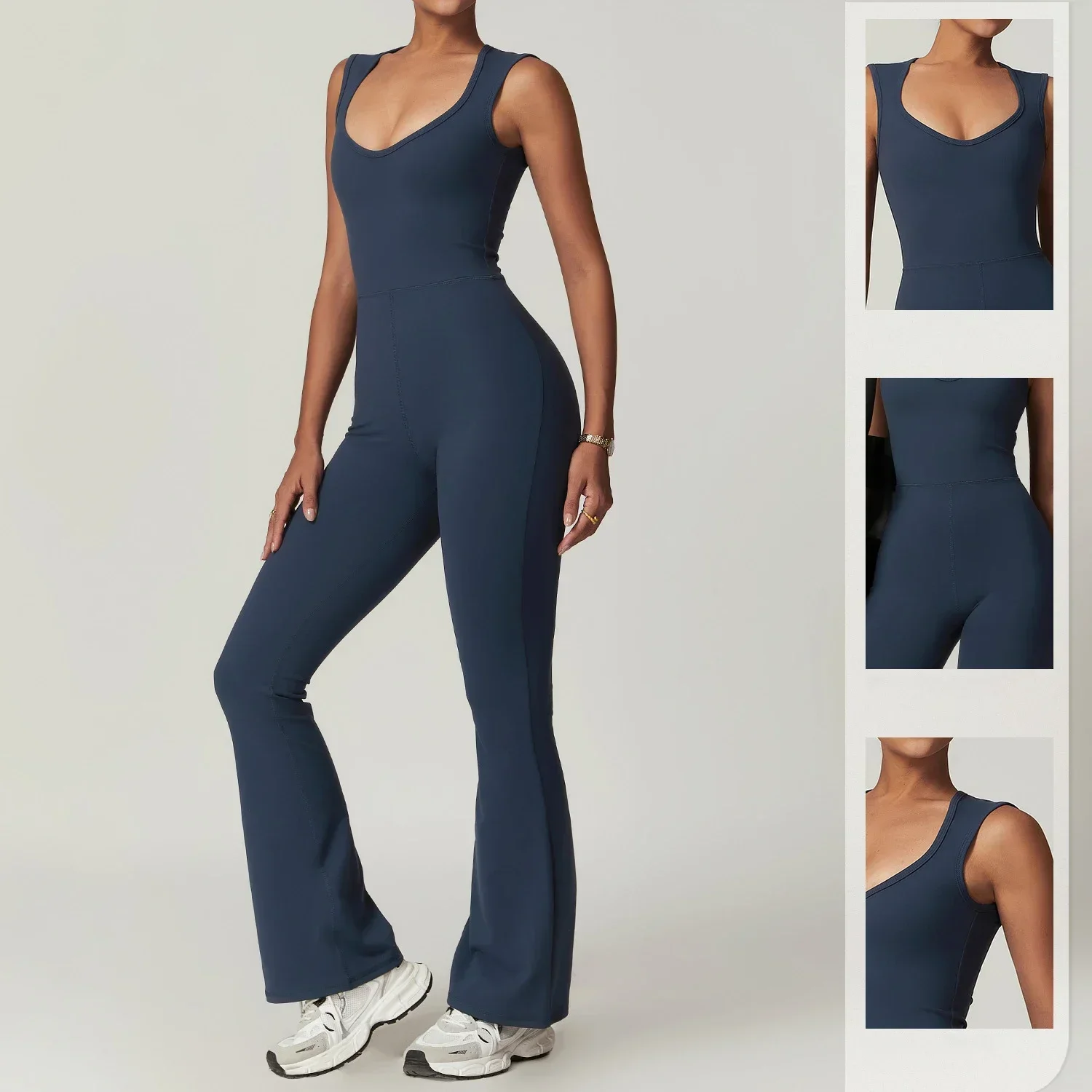 Sports Jumpsuit Yoga Clothing Tight Body Beauty Back Wide Strap One-piece Gym Clothing for Women Casual Micro Flare Fitness Pant