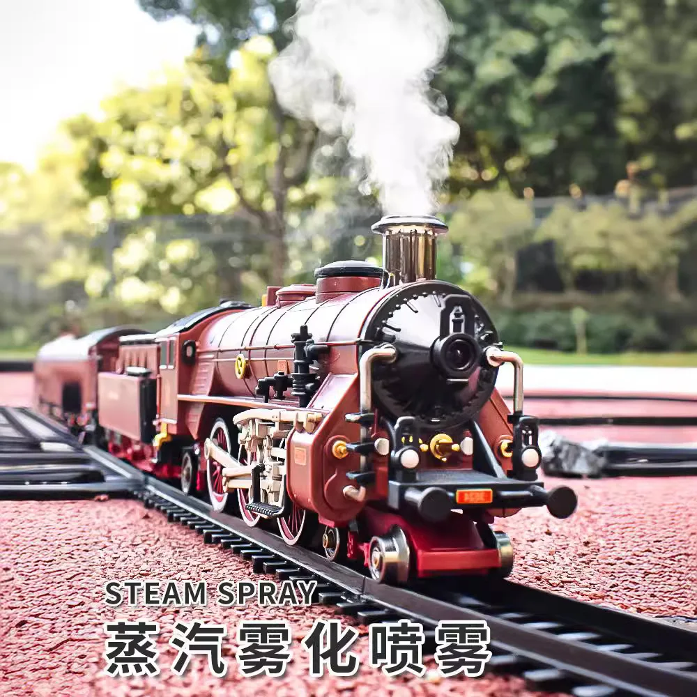 Retro Steam Train Model Toys Alloy Front Car  With Spray Track NOT EASILY BROKEN  Children's Electric Train Set Track Train Toys