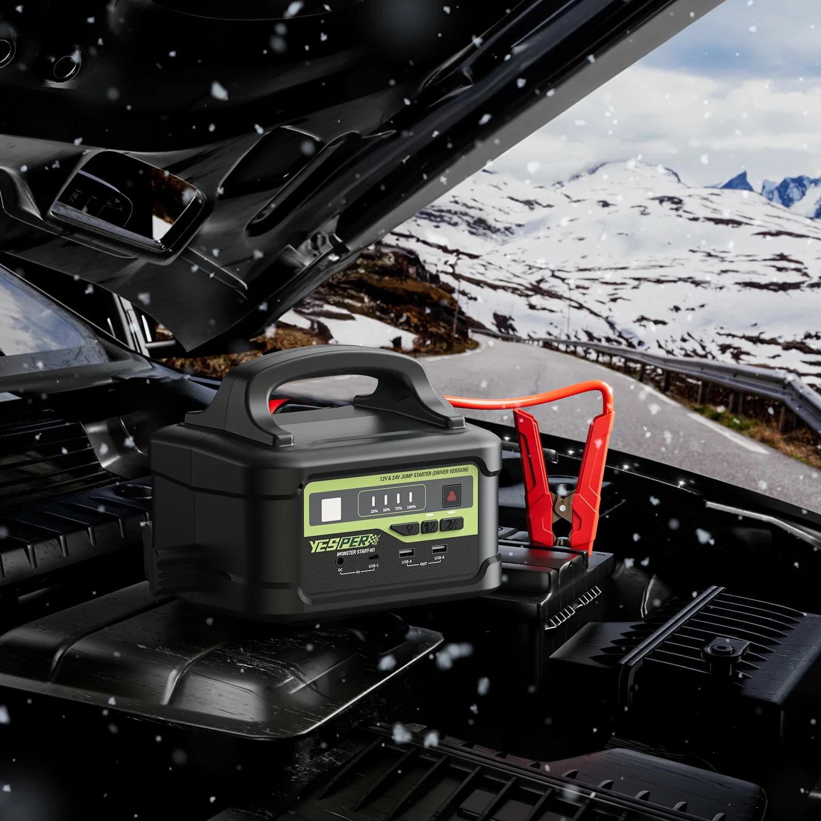 YESPER MONSTER START P1 Tragbarer Starthilfekabel für Autos (12V/24V, 217,56Wh, 58800mAh) – Ausgestattet mit 3-Modus-LED-Licht; Geeignet für Benziner/Diesel-Fahrzeuge, LKWs und Boote; Betriebstemperatur von -40 ° C bis 60 ° C – Kostenloser Versand. – Detail 2