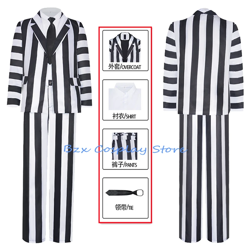 Horror Clown Cosplay Anime Costume Beetle Stripe Uniform Suit Coat Pants Outfit Halloween Party Role Play Adam Clothing for Man