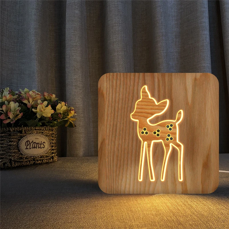 

LED Light up kawaii deer Light USB Operated Warm Mood Lamp 3D Illusion deer Lamp bedside Birthday Gifts Bedroom Decoration