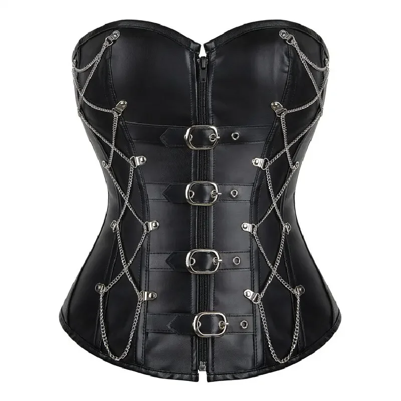 

Sexy Women Leather Corset Burlesque Costumes Lace Up Zipper Shiny Bustier Vintage Gothic Punk Corselet Top Overbust Body Shaper