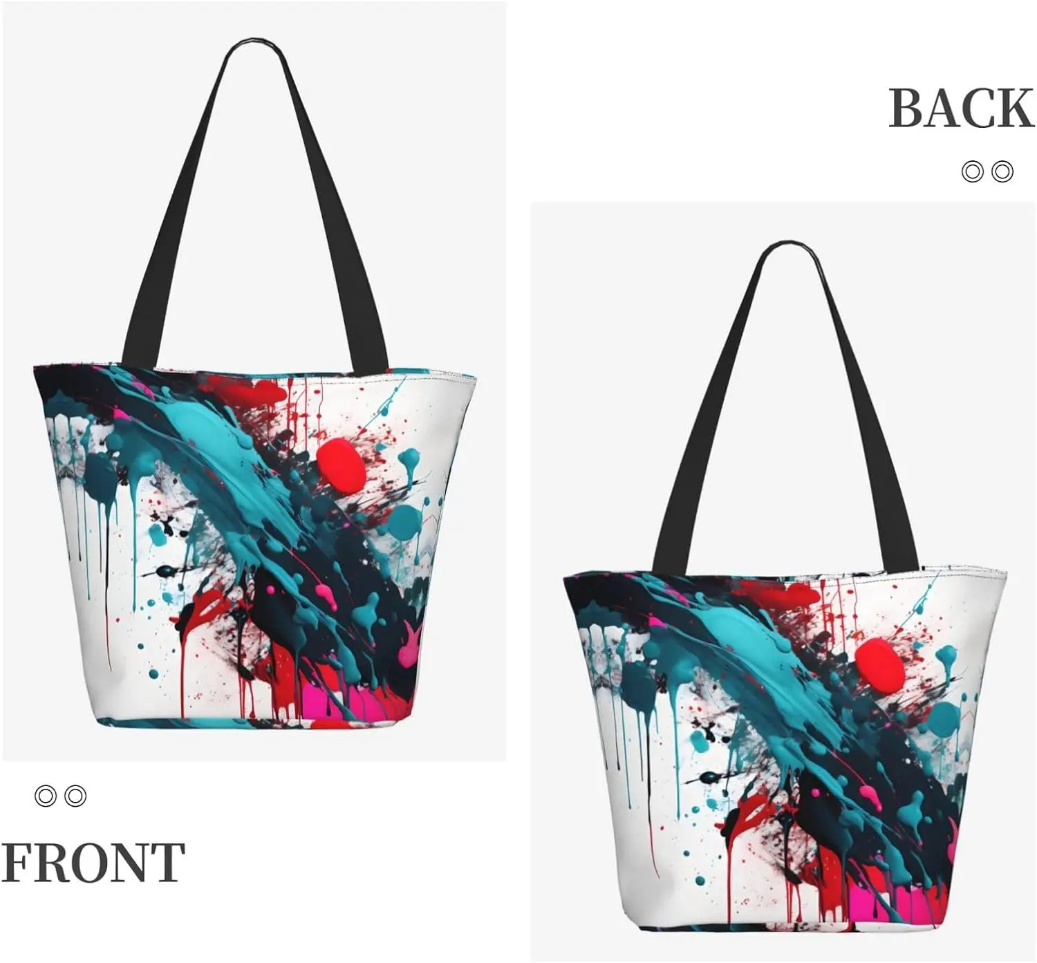 Abstract Paint Splashes Tote Bag with Zipper for Women Inside Mesh Pocket Heavy Duty Casual Anti-water Cloth Shoulder Handbag