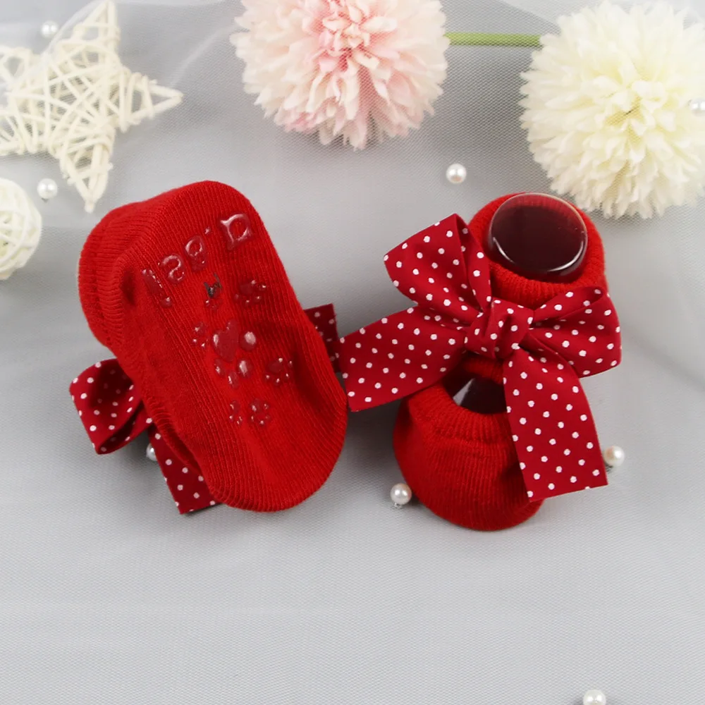 BornToGirl 0-12M Newborn Cotton Socks Bow Infant Non-Slip Socks Baby Girl Socks Baby Girl Socks Spring Summer Autumn Winter