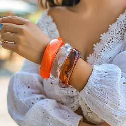 Lacteo Punk Clear Orange Brown Acrylic Bangles for Women Chunky Irregular Geometric Bracelet Trendy Ladies Girls Jewelry Party