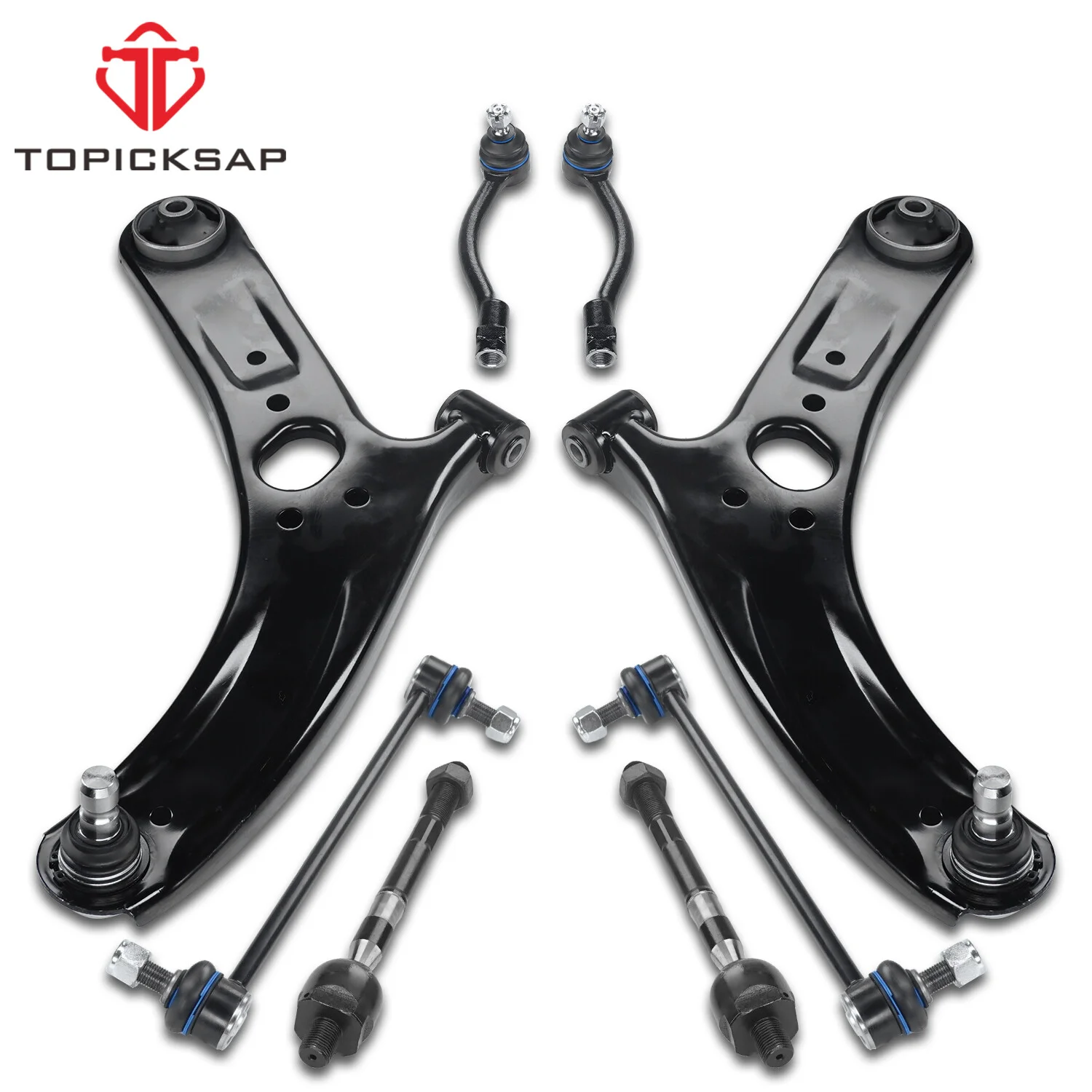 TOPICKSAP 8pcs Front Lower Left Right Control Arm Stabilizer Link Inner Outer Tie Rod Set for Kia Rio 2012 2013-2017