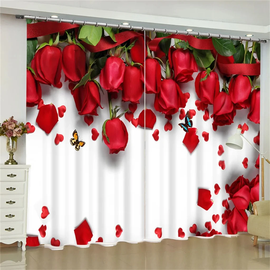 Romantic Red Rose Luxury Blackout Window Curtains For Bedroom Living Room Bathroom Kicthen Door Hall Cupboard